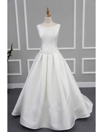 Affordable Ball Gown Sleeveless Chapel Train Satin Wedding Dresses