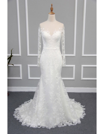 Sexy Sheath Sweetheart Lace Satin Wedding Dresses with Long Sleeves