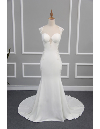 Custom Sheath Sweetheart Sweep Train Sheer Back Wedding Dresses