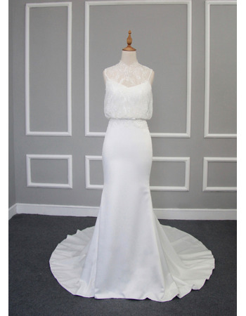 Discount Sheath Chapel Train Satin Lace Blouse Wedding Dresses