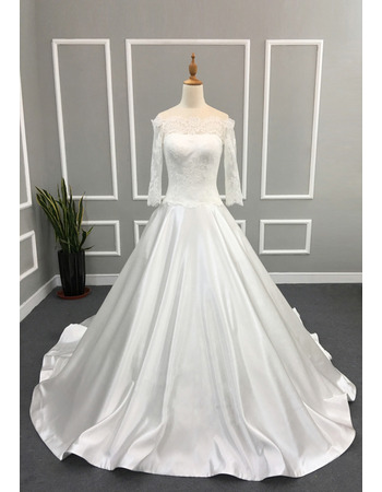 Elegant A-Line Off-the-shoulder Wedding Dresses with 3/4 Long Sleeves