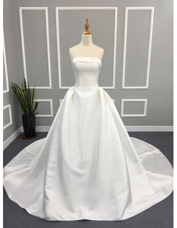 Ball Gown Strapless Cathedral Train Satin Wedding Dresses
