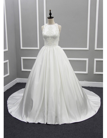 Discount Ball Gown Chapel Train Satin Wedding Dresses with Tassels