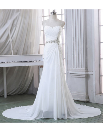 Sheath Sweetheart Court Train Chiffon Wedding Dresses