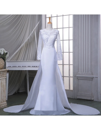 Sheath Chapel Train Wedding Dresses with Long Sleeves