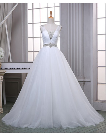 Custom A-Line Sweetheart Sleeveless Sweep Train Organza Wedding Dress