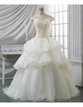 Discount Ball Gown Off-the-shoulder Court Train Organza Wedding Dress