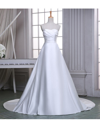 Simple A-Line Sweetheart Sleeveless Chapel Train Satin Wedding Dresses