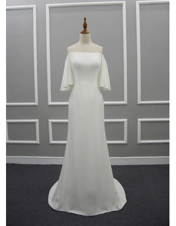 Strapless Sweep Train Satin Wedding Dresses with Short Sleeves