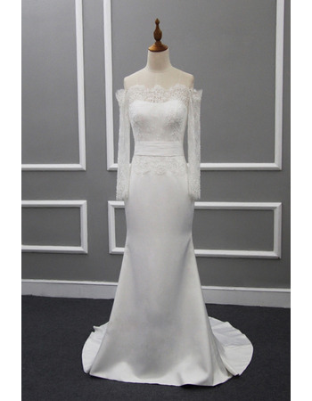 Custom Sheath Off-the-shoudler Wedding Dresses with Long Sleeves