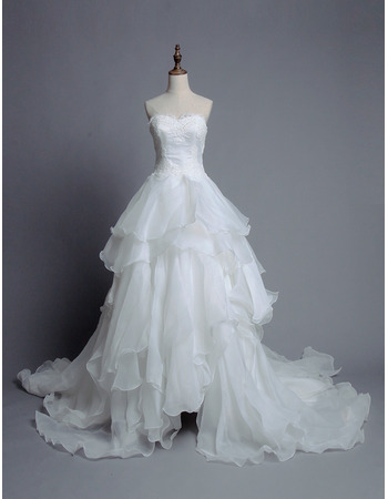 Inepxensive Sweetheart Sweep Train Organza Layered Skirt Wedding Dress