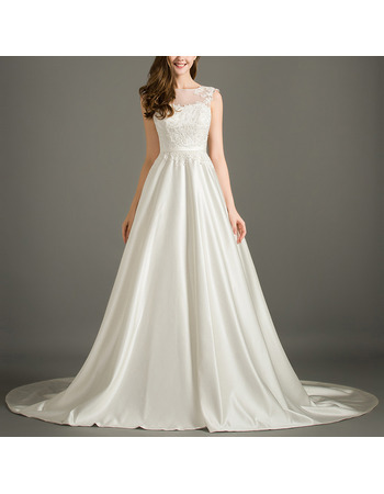 Elegant Sleeveless Sweep Train Satin Applique Bodice Wedding Dresses