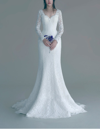 Trumpet Sweep Train Lace Wedding Dresses with Long Lace Sleeves
