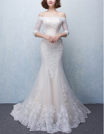 Trumpet Off-the-shoulder Wedding Dresses with 3/4 Long Sleeves