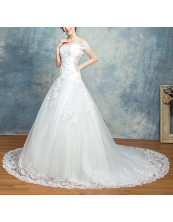 Discount Off-the-shoulder Chapel Train Organza Wedding Dresses