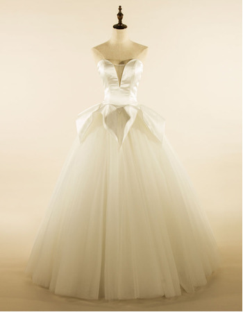 Vintage Ball Gown Floor Length Satin Tulle Lace-Up Wedding Dresses