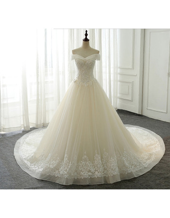 New Off-the-shoulder Chapel Train Organza Wedding Dresses