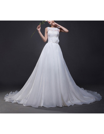 Affordable A-Line Sleeveless Chapel Train Organza Wedding Dresses