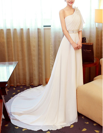 Discount One Shoulder Sweep Train Chiffon Asymmetric Wedding Dresses