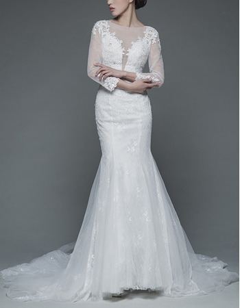 Sexy Mermaid Court Train Lace Wedding Dresses with Long Sleeves