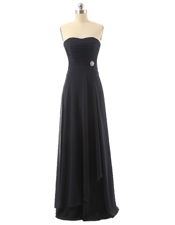 Discount Strapless Floor Length Chiffon Black Bridesmaid Dresses