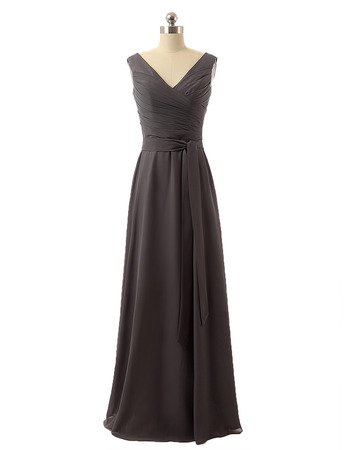 V-Neck Floor Length Chiffon Bridesmaid Dresses