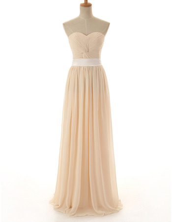 Inexpensive Sweetheart Floor Length Chiffon Bridesmaid Dress with Belt