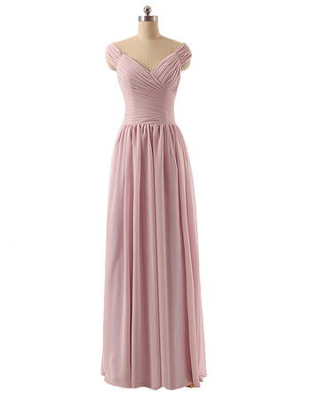 New V-Neck Cap Sleeves Floor Length Chiffon Bridesmaid Dresses