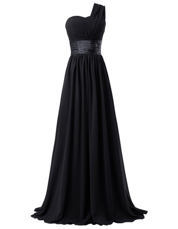 Affordable One Shoulder Floor Length Chiffon Bridesmaid Dresses