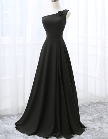 One Shoulder Floor Length Black Bridesmaid Dresses