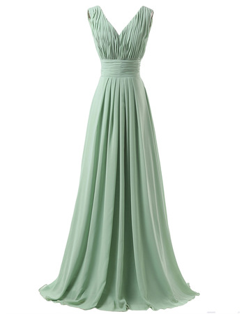 Elegant V-Neck Floor Length Chiffon Bridesmaid/ Wedding Party Dresses