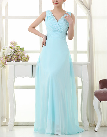 Affordable V-Neck Floor Length Chiffon Bridesmaid/ Wedding Party Dress