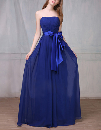 Discount Strapless Floor Length Chiffon Bridesmaid Dress with Sashes