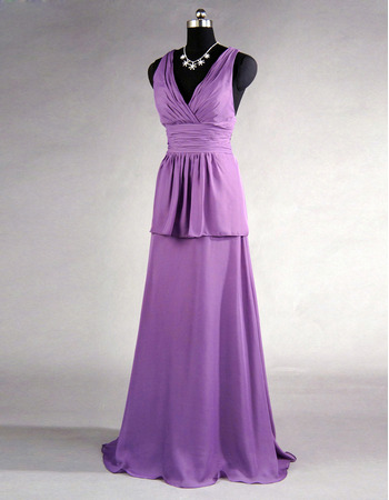 V-Neck Sleeveless Floor Length Chiffon Bridesmaid Dresses