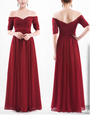 Elegant Off-the-shoulder Chiffon Bridesmaid Dresses with Half Sleeves