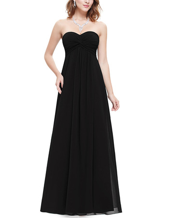 Vintage Sweetheart Floor Length Chiffon Black Bridesmaid Dresses