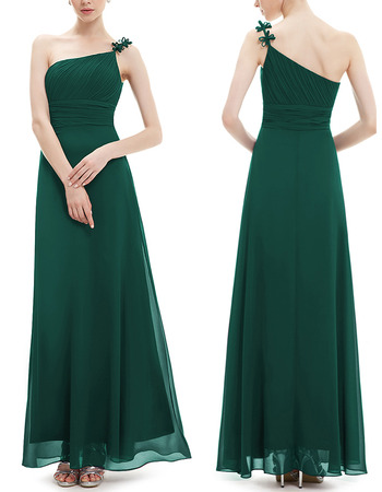 Elegant One Shoulder Spaghetti Straps Long Chiffon Bridesmaid Dresses