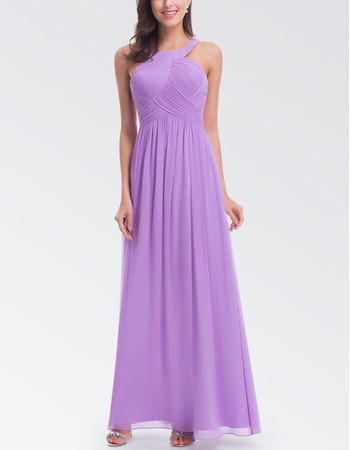 Custom Halter Sleeveless Floor Length Chiffon Bridesmaid Dresses