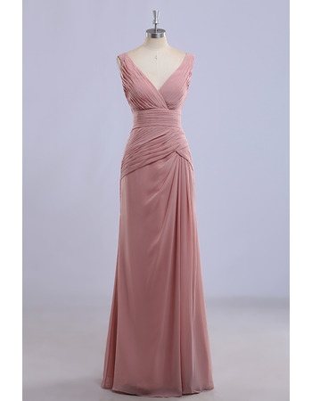 Custom V-Neck Sleeveless Floor Length Chiffon Bridesmaid Dresses