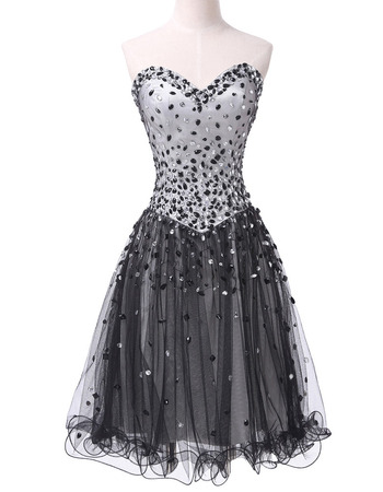 New Sweetheart Short Satin Tulle Rhinestone Cocktail Dresses