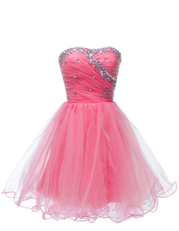 Custom Sweetheart Short Satin Tulle Rhinestone Cocktail Dresses