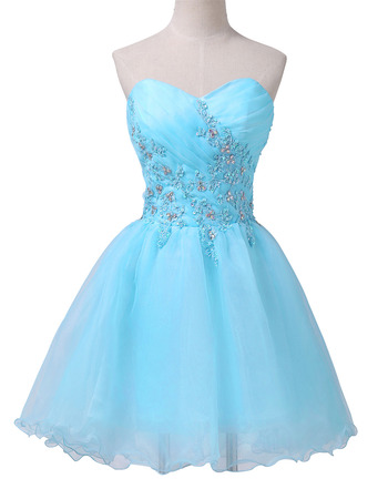 Sexy Ball Gown Sweetheart Short Organza Lace-Up Cocktail Dresses