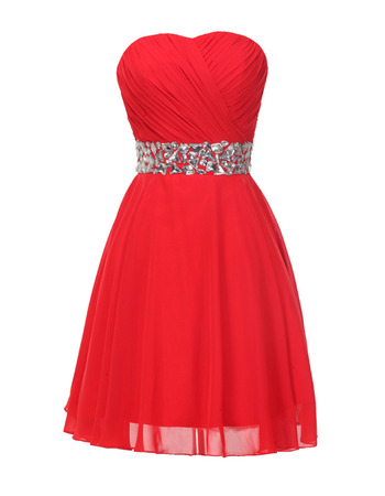 Sweetheart Chiffon Lace-Up Cocktail Dresses with Rhinestone