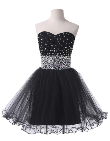 Affordable Ball Gown Sweetheart Short Black Cocktail Party Dresses