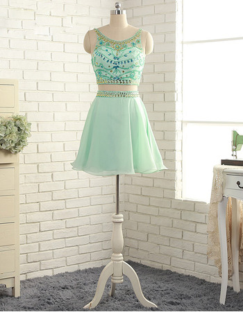 Custom Short Chiffon Rhinestone Two-Piece Cocktail Party Dresses