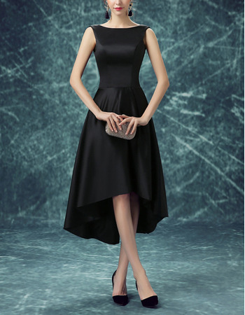 Custom Bateau Sleeveless High-Low Satin Black Cocktail Party Dresses