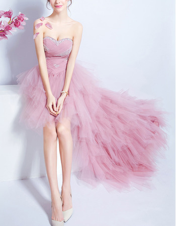 Sexy Sweetheart High-Low Organza Layered Skirt Cocktail Party Dresses