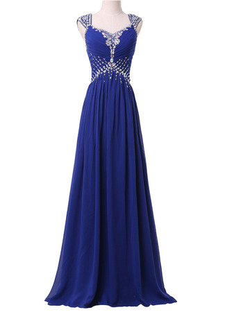 Custom Sweetheart Long Chiffon Rhinestone Lace-Up Evening Dresses