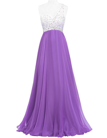 One Shoulder Long Chiffon Beading Evening/ Prom Dresses