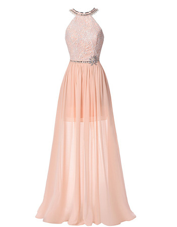 Sexy Halter Floor Length Chiffon Backless Evening/ Prom Dresses